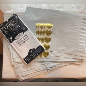 20 Poly Mailers & Premium Tissue Paper & Thank-you Stickers